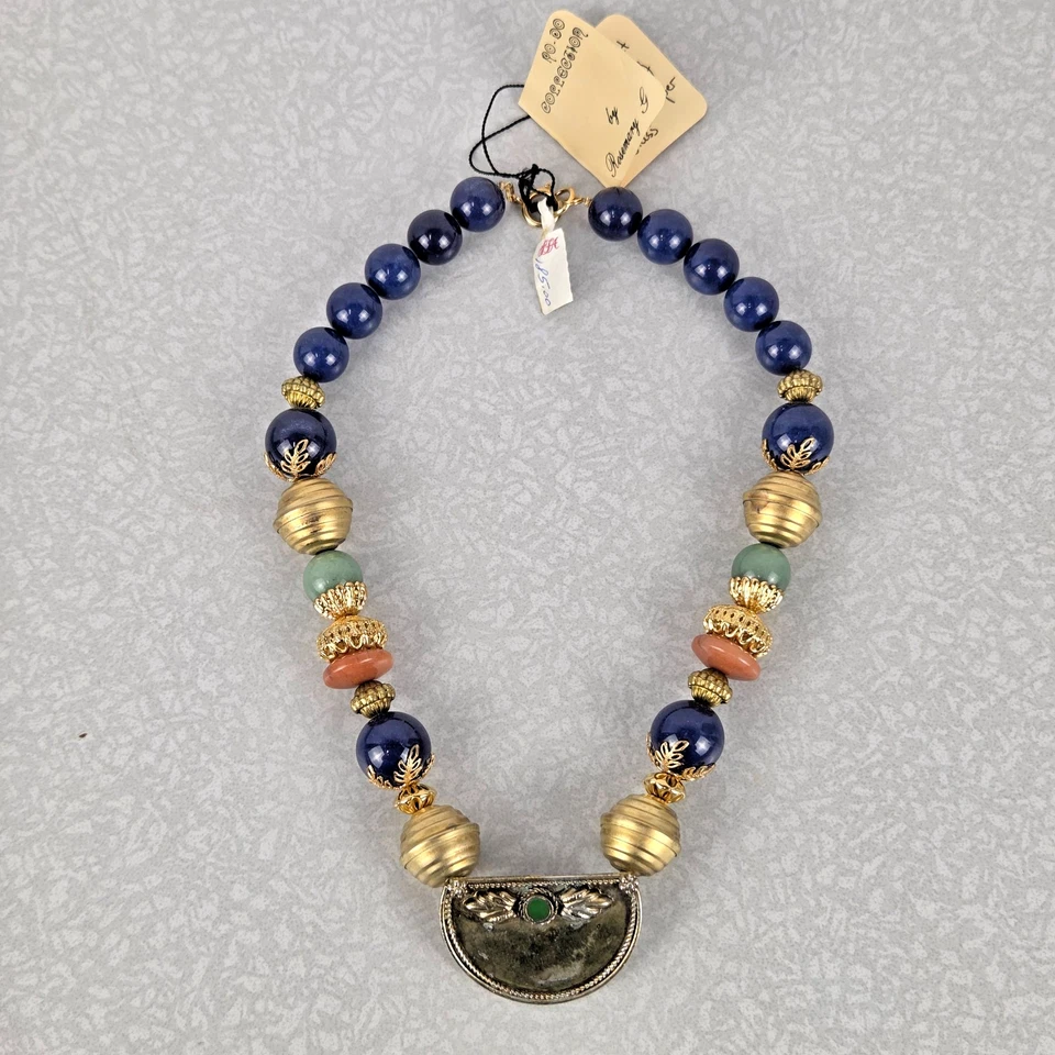 Rosemary G Saks 5th Ave Ro-Do 项链黄铜吊坠石英 Aventurine 碧玉 — 第 2/4 张图片