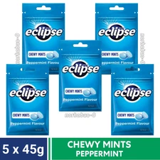 5 Pack x 45g New Chewy Mints Wrigleys Eclipse Peppermint Powerful Refresh Breath