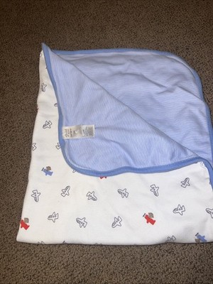 Child of Mine by Carter's Red Monkey Airplane Baby Blanket Blue White Stripes