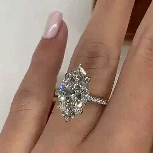 2.5Ct Lab Created Marquise Diamond Engagement Anniversary Ring 14K White Gold FN - Picture 1 of 18