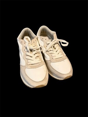 SHU SHOP Colorblock White Beige Leather Suede Men's Lace Up Athletic Sneakers
