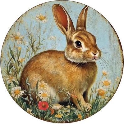 Round Easter Rabbit Retro Aluminium Tin Metal Signs Home Décor 8x8