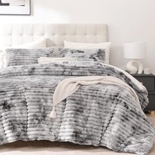 Fluffy Twin Comforter Sets 2 Pieces - Tie-dye Grey Fleece Fluffy Comforter