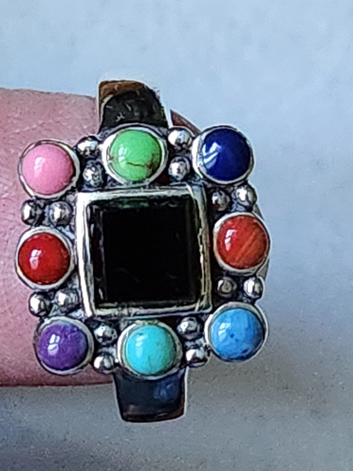 MULTI-STONE  STERLING SILVER RING, SIZE 10 - image 3