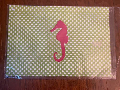 Paper Placemats 21 Count Lime Green Polka Dot and Pink Seahorse
