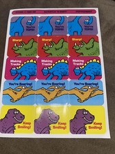 Vintage 3M Dinosaurs Scratch  N Sniff Peppermint Reward Stickers 1989 1 Sheet