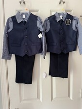 NWT - Boys 4 Piece Suit Set Sz 3T OR 4T Pants, Vest, Shirt, Tie Blue OR Black