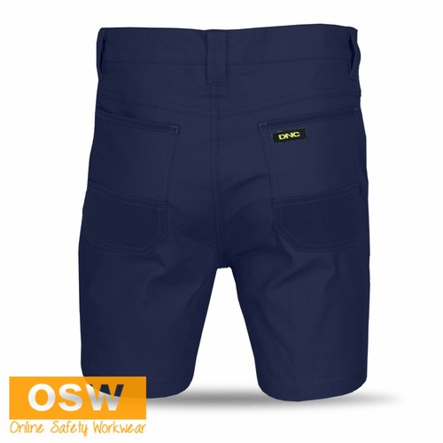 Mens NAVY Cotton Elastane Stretch Slimflex Slim Fit Tradies Work Shorts DNC 3374 - Foto 3 di 5