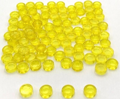 Lego 100 New Trans-Yellow Tiles Flat Smooth Round 1 x 1 Parts