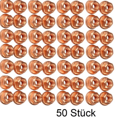 50X Kupfermutter Krümmer Bund M8 SW13 FL Cu-Muttern Auspuff Selbstsichernd HOT~