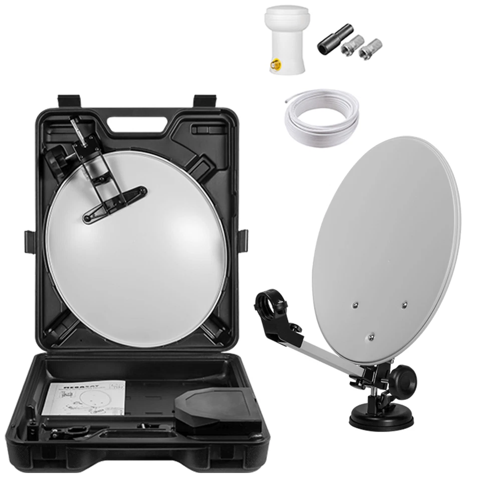 Mobile Camping-Sat-Anlage Koffer - 40cm Mini Satellitenschüssel LNB, 10m Kabel