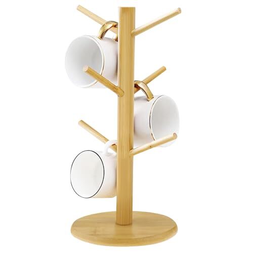 Coffee Cup Holder For Countertop Wooden Mug Tree With Hooks