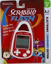 SCRABBLE FLASH Handheld Electronic GAME Clip-on Carabiner Hasbro Basic Fun NEW