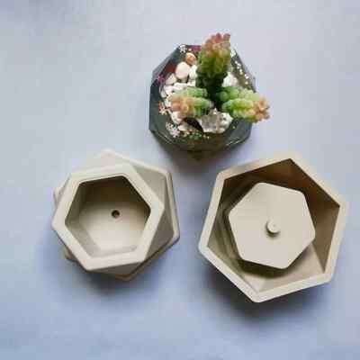 Silicone Concrete Succulent Pot Planter DIY Mold Set: Hexagon Shape - Pack of 2
