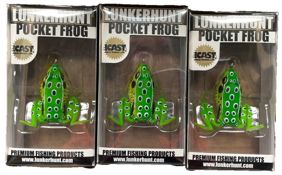 Lot 3 x Lunkerhunt Pocket Frog Lure 1.75" Leopard Color 1/4 oz Topwater Weedless - Image 2 of 4