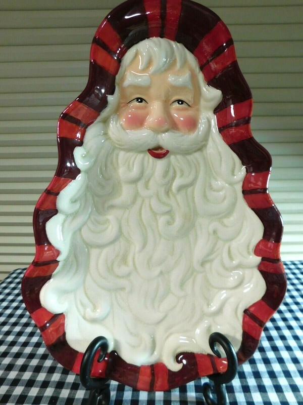 Hallmark Sculpted Santa Face Candy Dish Curly Beard Scalloped Edge 