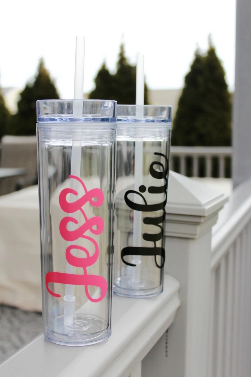 Cute Personalized Clear Tumbler - Bridal Party Cup - Custom Tumbler with Lid