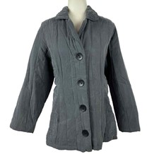 Habitat Clothes To Live In Shiny Quilted Coat Exaggerated Button Front Gray Sz L