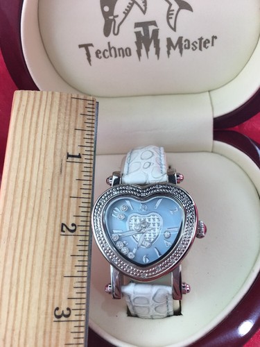 BRAND NEW LEATHER TECHNO MASTER BLUE DIAMOND 0.65CT HEART LADIES WATCH WITH BOX - Picture 6 of 11