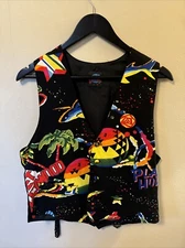 Planet Hollywood Vest S/M  Space Print Polyester Rayon - Vintage