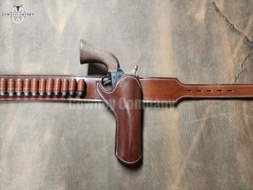 Western Leather Holster Gun Belt 44 / 45 Brown Hand Made Cowboy Revolver Pistol - Picture 5 of 14