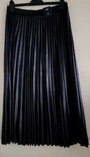 M&S 'WET LOOK' BLACK PLEATED MIDI SKIRT 14UK BRAND NEW WITH TAGS