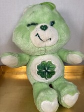 1983 Kenner Care Bears Good Luck Bear Vintage Green Plush Stuffed Animal 13"