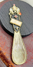 Vintage Gold Tone Black Enamel  Mother of Pearl Shoe Horn w/ Rhinestone  Pearl