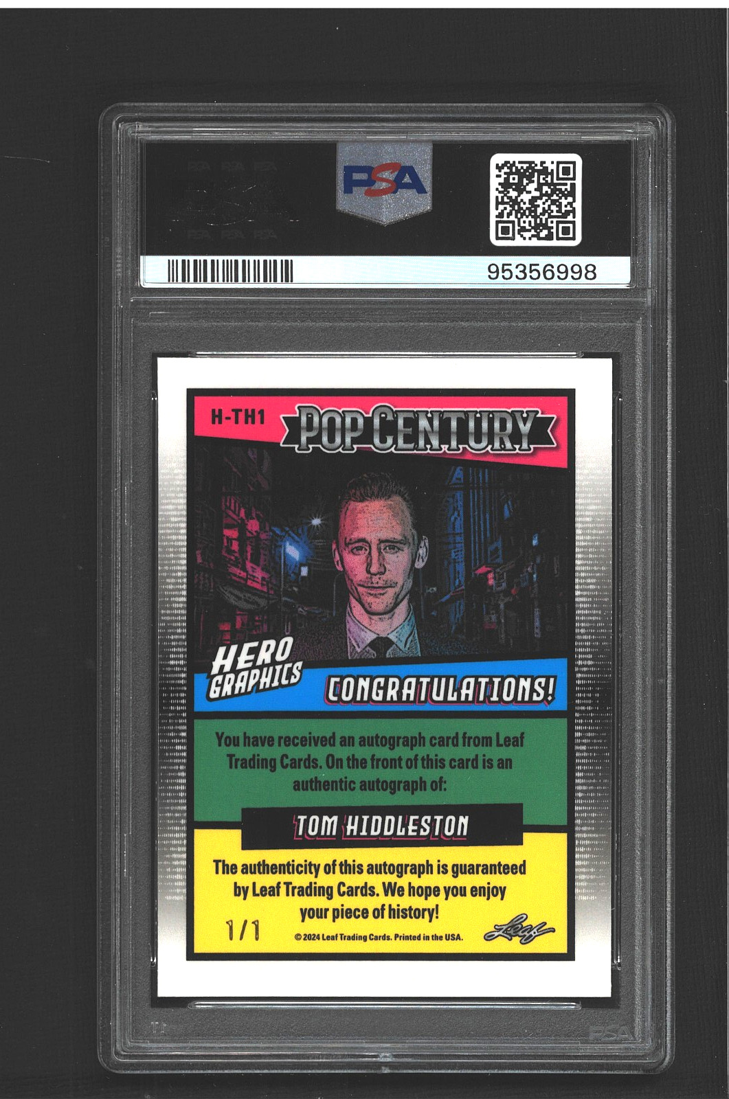 #1/1 LOKI Avengers PSA GEM MINT 10 Autograph Tom Hiddleston 1ST Pop Century Auto view 2
