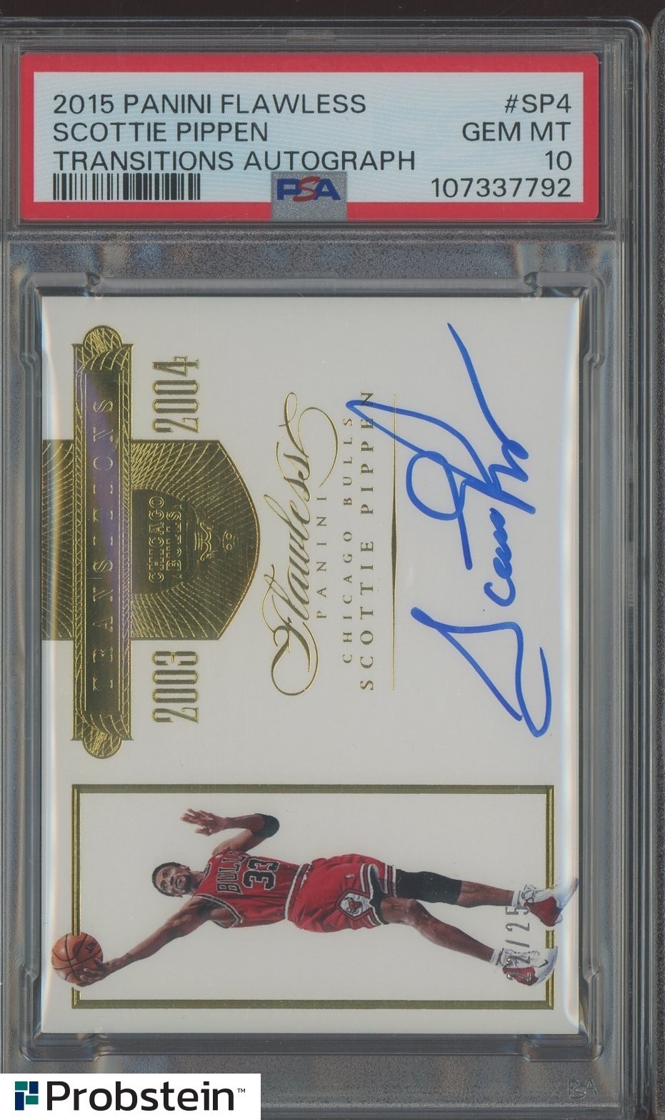 2015 Panini Flawless Transitions #SP4 Scottie Pippen Bulls HOF AUTO /25 PSA 10 view 1