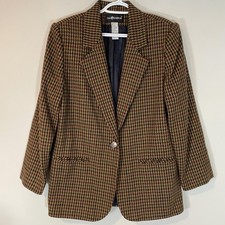 VTG Sag Harbor Womens Wool Houndstooth Blazer Brown Burgundy 12 Dark Academia