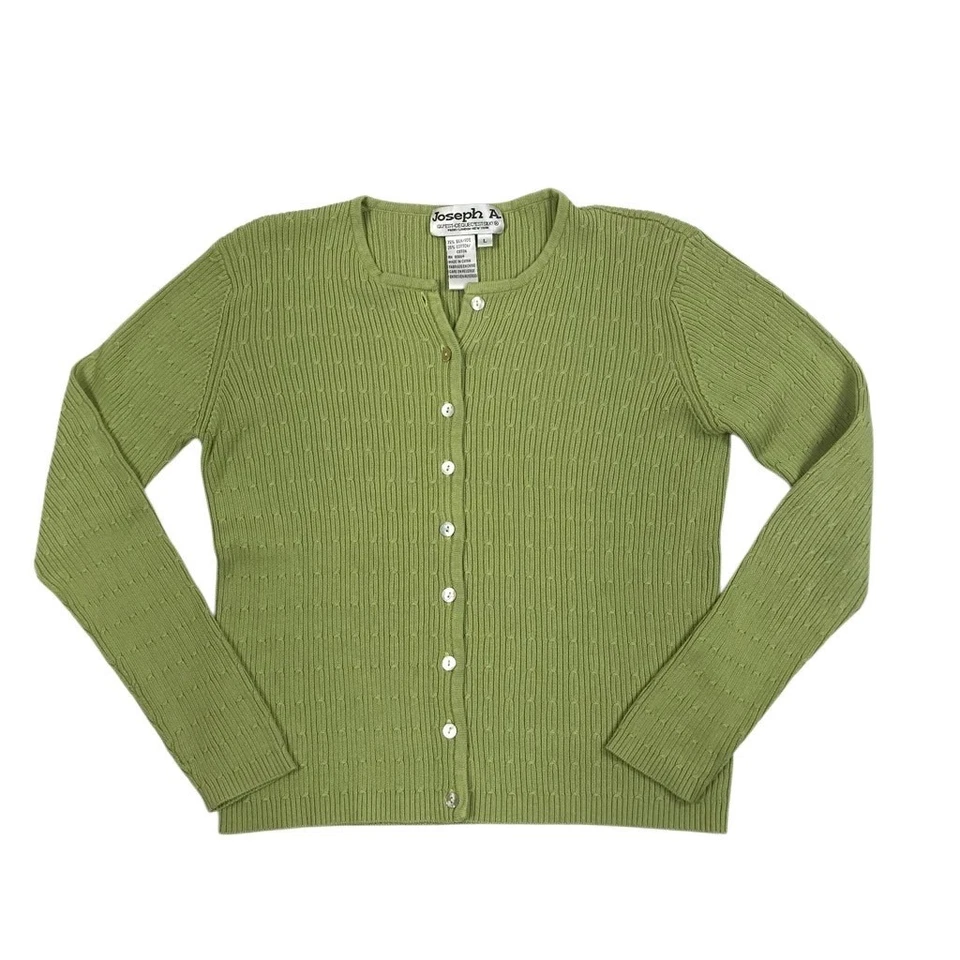 Cárdigan tejido con cable de seda/algodón Joseph A. para mujer L verde ligero oficina ciudad Foto 3 de 4