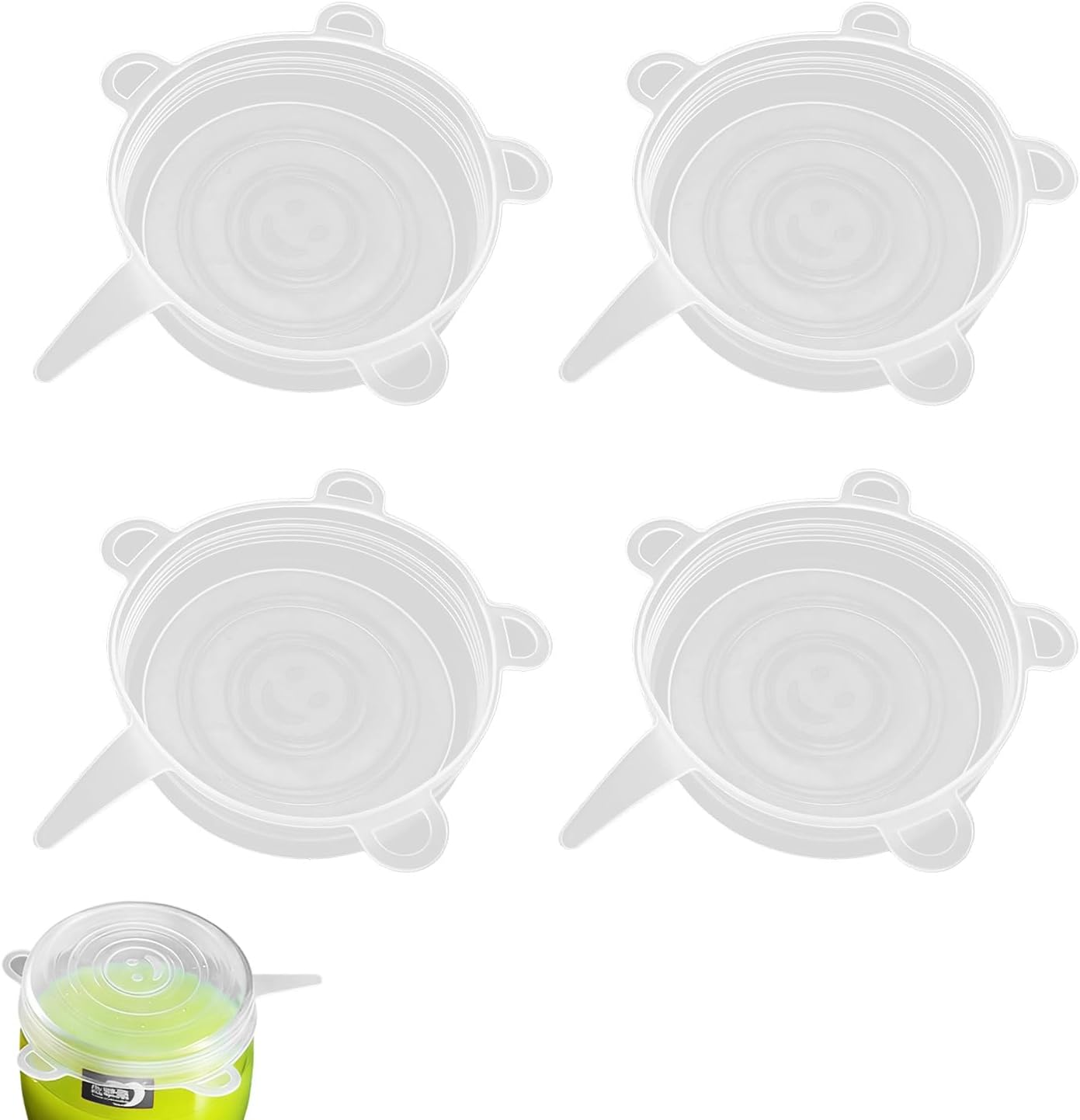 4-Piece Silicone Stretch Lid Set - Universal 9.5Cm Food Covers for Containers, T