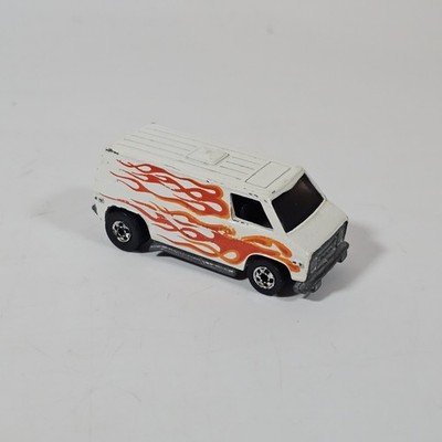 Vintage 1974 Hot Wheels White Custom Van with Red Flames Diecast Car