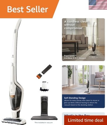 Ergorapido Cordless 2-in-1 Vacuum Cleaner with High Suction Power and 180° Ea...