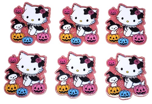 6 Pc - Halloween Hello Kitty Acrylic Flatback Charms For Badge Reels DIY Crafts - Picture 2 of 2