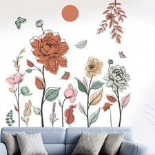 Boho Flower Wall Stickers for Bedroom: Peel and Stick Wildflower Floral Butte...