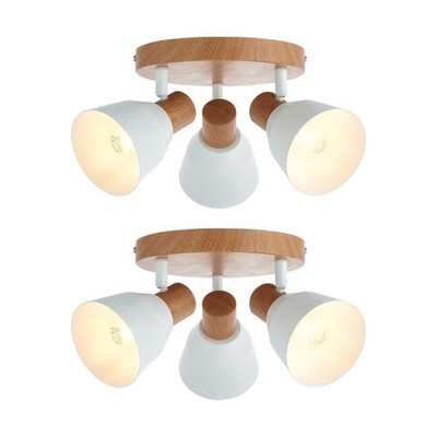 2er Set moderne Weiß & Holz 3-fach verstellbare Deckenstrahler Einbauleuchten