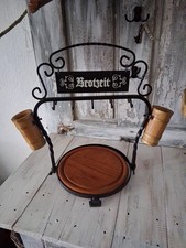 Servierplatte Brotzeit Holzbrett Schmiedeeisen Vintage Alt