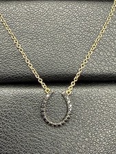 Vintage Gold Sterling Silver Black CZ Horseshoe Dainty Pendant Necklace J16