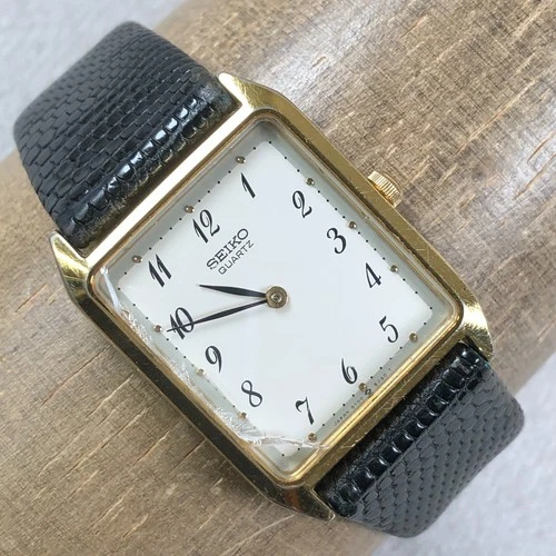 Vintage Seiko Men 5Y00-5009 Dress Black Leather Quartz Analog 25mm Watch 6 3/4"