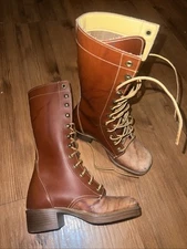 1970s Lace Up Leather Boots Vintage Frye Style Campus Kids 13D USA