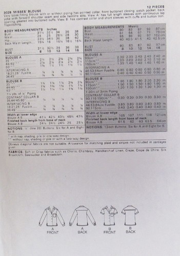 Vintage Butterick 3029 Misses 8 Feminine Blouse Shirt LS SS Retro Pattern UNCUT - Picture 2 of 2