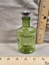 Antique Royall Lyme Embossed Green Glass Bottle w/ OG Crown Cap/Lid Empty 