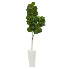 Nearly Natural 6-ft Fiddle leaf Fig Artificial Tree in Tall White Planter
