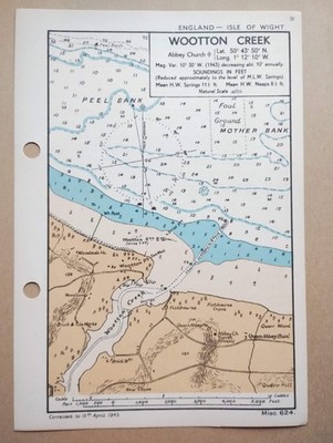 Wootton Creek & Fishbourne 1943 Vintage Admiralty Royal Navy Karte (Verkäufer Ref F6)