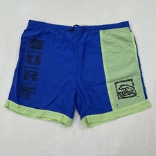 Vintage 90s Surf Gear Blue  Mint Green Swim Trunks Board Shorts Mens XL 36/38