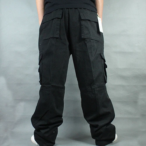 New Mens Hip Hop Pants Loose Cotton Blend Pocket Baggy Cargo Carpenter Overalls - Picture 9 of 18