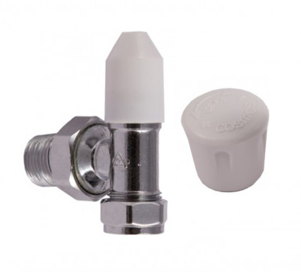 15mm Angled Radiator Valve - Union Type With Wheelhead and Lockshield Handles