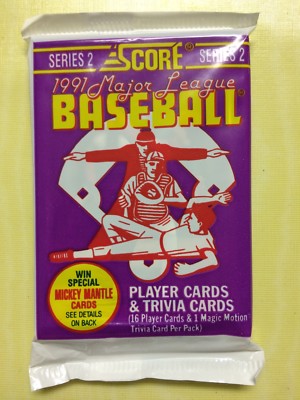 1991 Score Baseball Card Pack Bob Tewskbury (Top) Jesse Orosco (Back) Showing